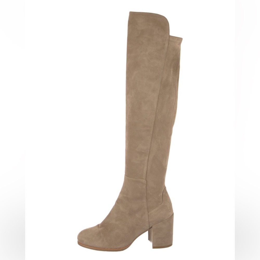 Stuart Weitzman Alljack Ten Suede Knee-High Boots Block Heel Rounded Toe